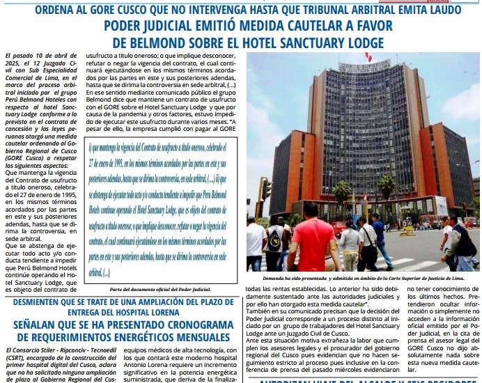 PODER JUDICIAL EMITIÓ MEDIDA CAUTELAR A FAVOR DEL BELMOND