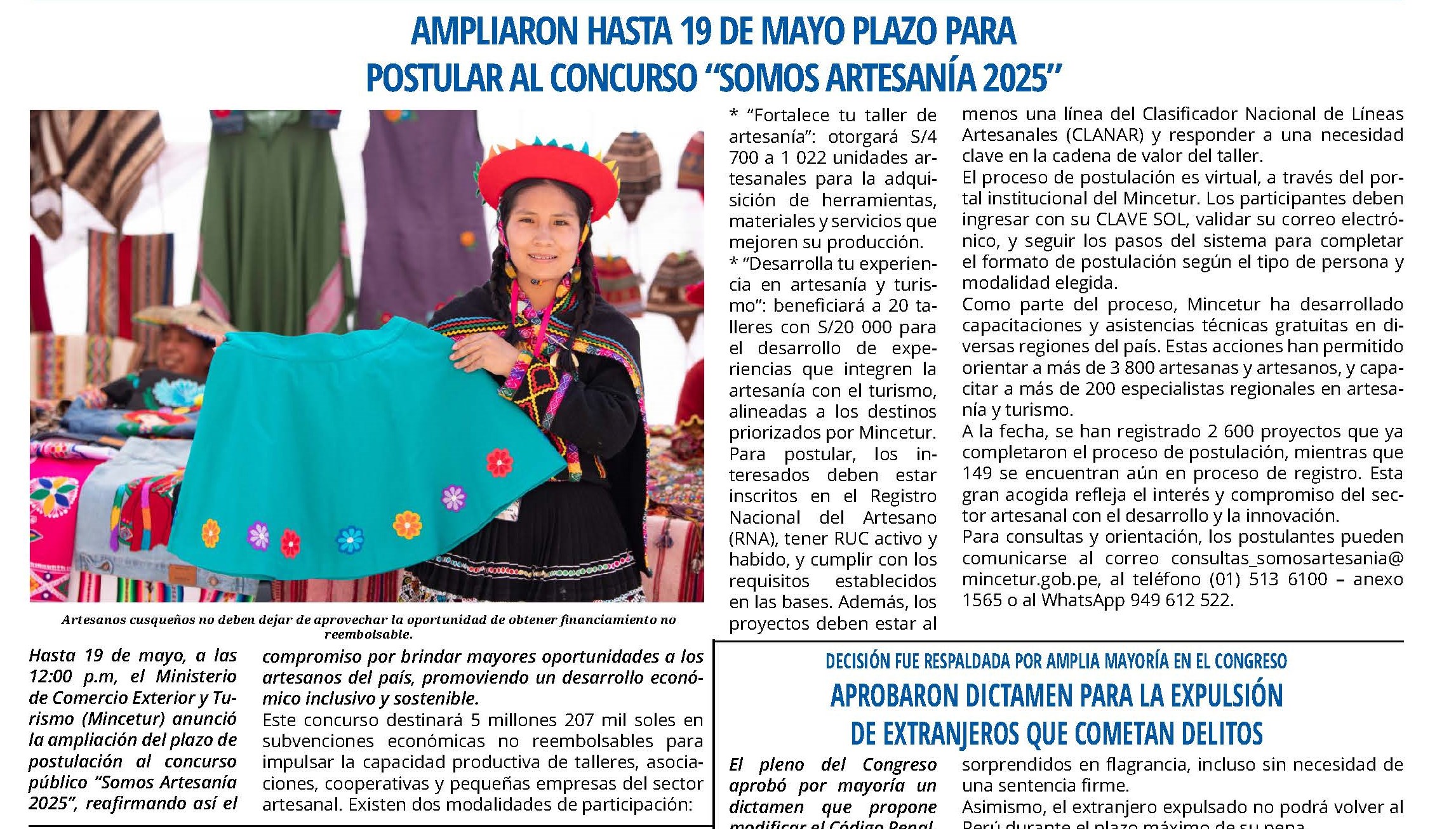 AMPLIARON PLAZO PARA POSTULAR AL CONCURSO “SOMOS ARTESANÍA 2025”