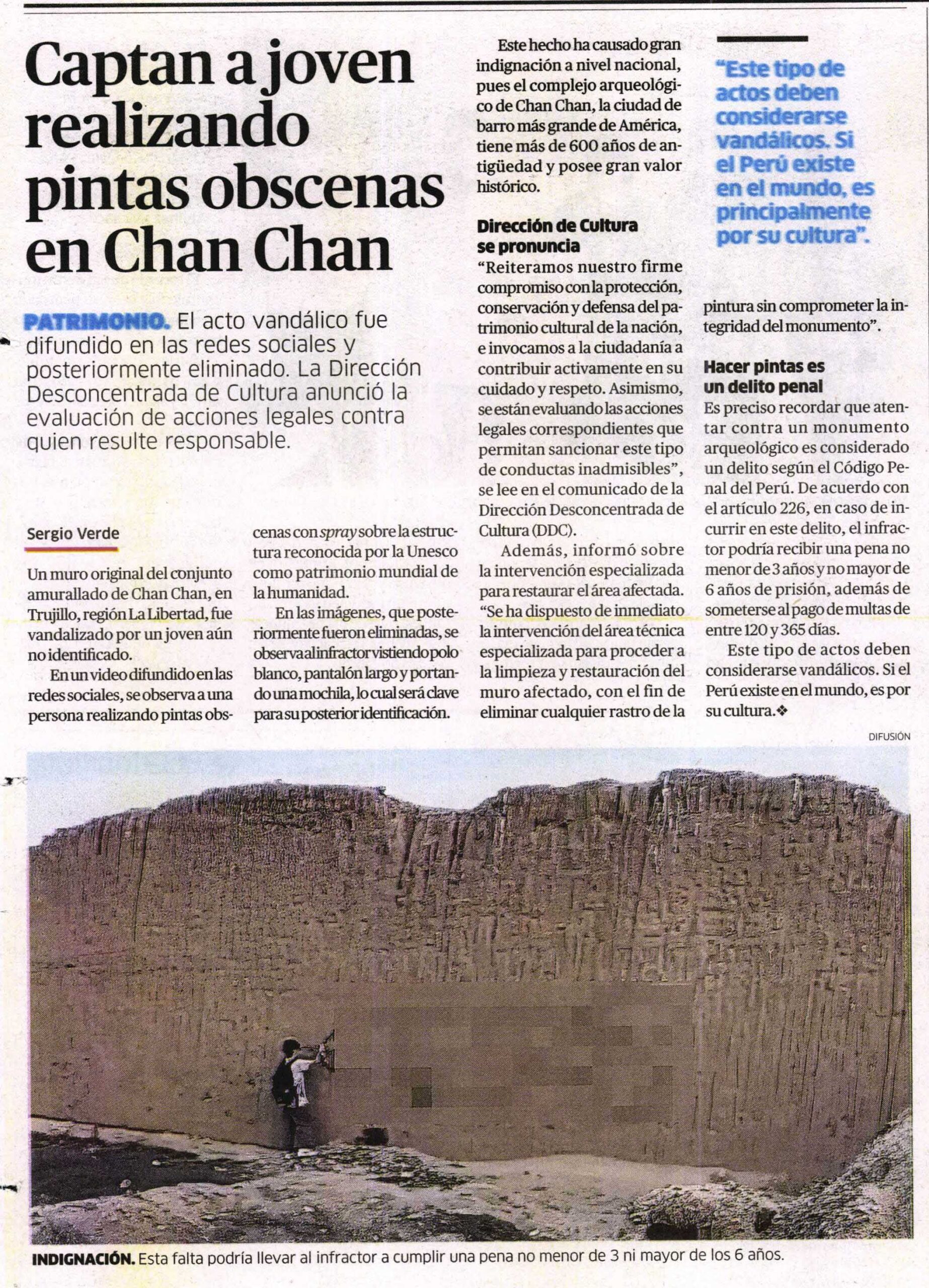 MURO ORIGINAL DE CHAN CHAN SOPORTÓ ACTO VANDÁLICO