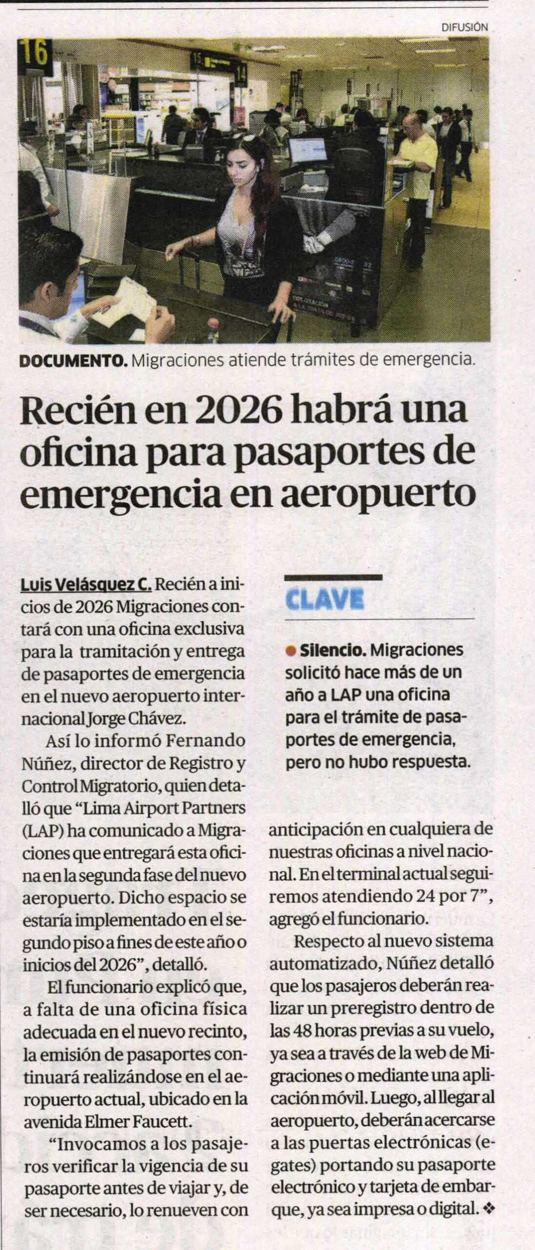 RECIÉN EN 2026 HABRÁ UNA OFICINA PARA PASAPORTES DE EMERGENCIA EN AEROPUERTO