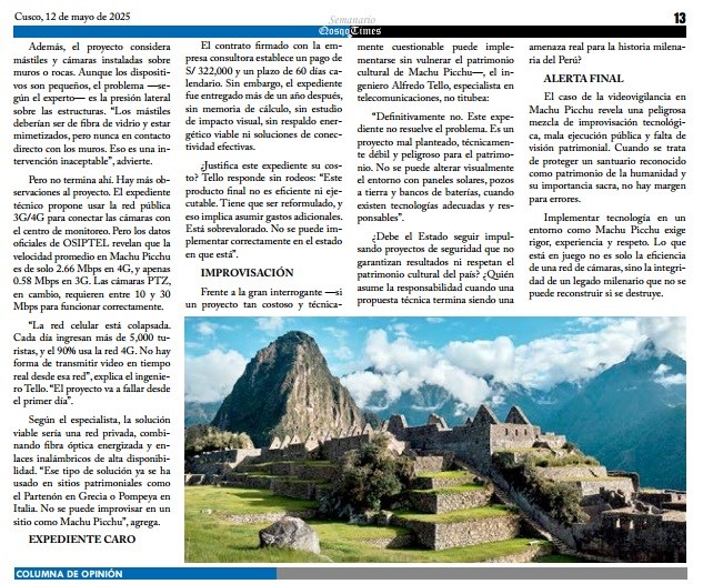 RECHAZAN PROPUESTA DEL MINISTERIO DE CULTURA PARA AUMENTAR AFORO EN MACHUPICCHU DEL MINISTERIO DE CULTURA PARA AUMENTAR AFORO EN MACHUPICCHU