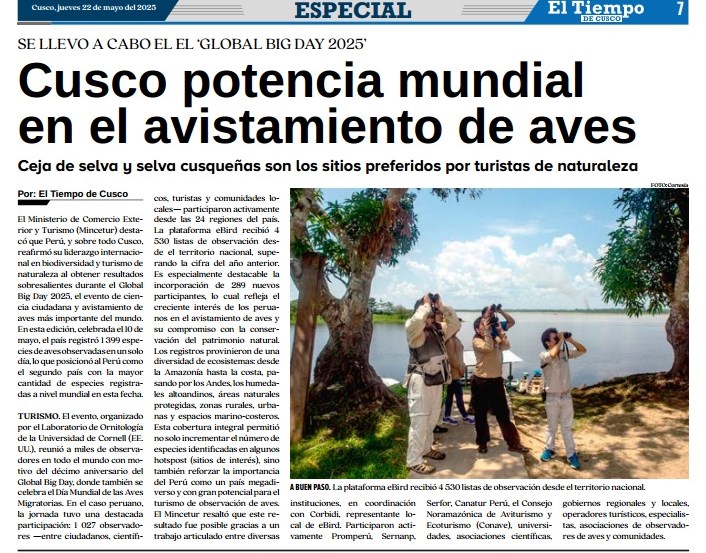 CUSCO POTENCIA MUNDIAL EN EL AVISTAMIENTO DE AVES