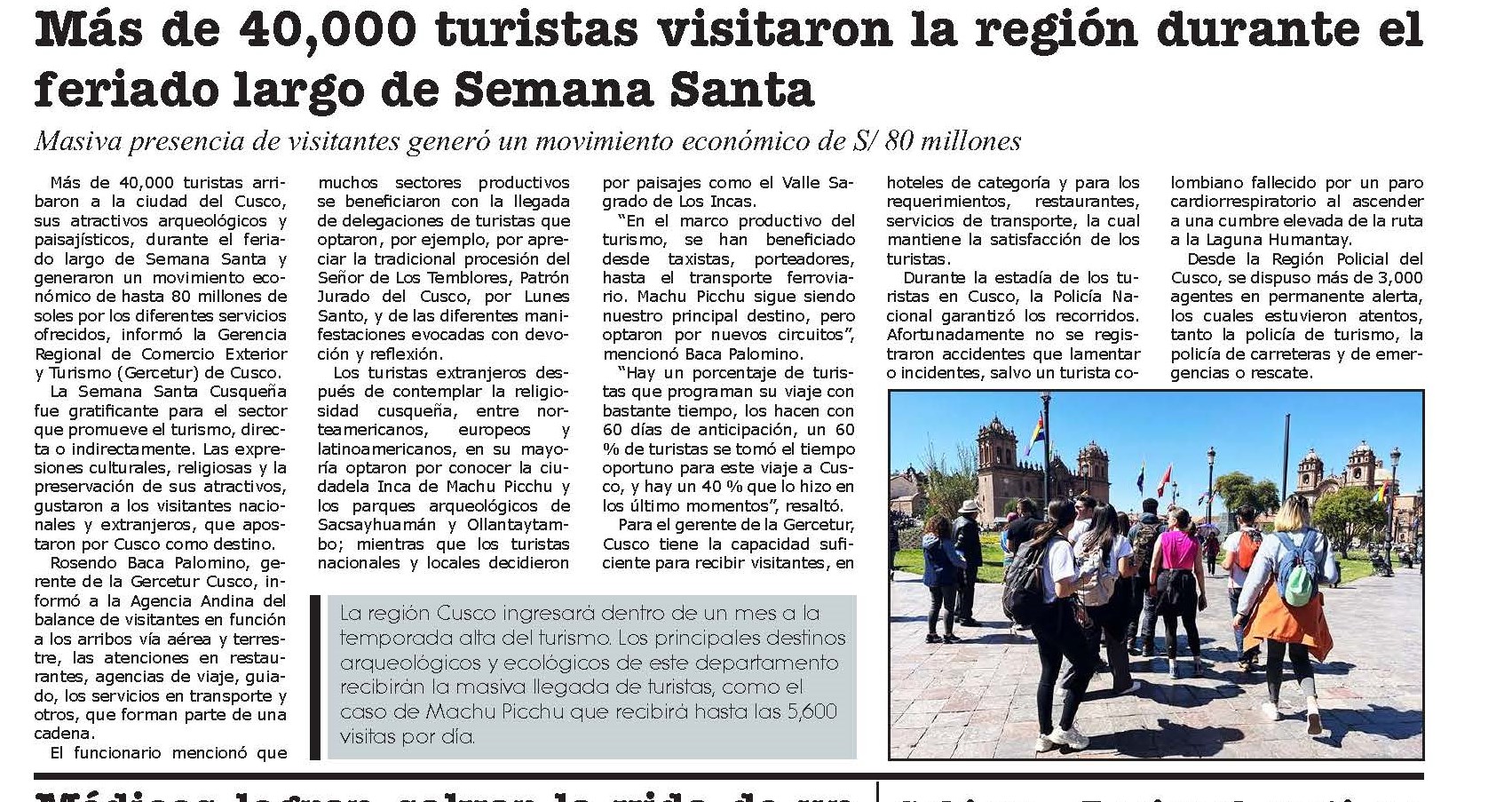 MÁS DE 40 MIL PERSONAS VISITARON EL CUSCO EN SEMANA SANTA