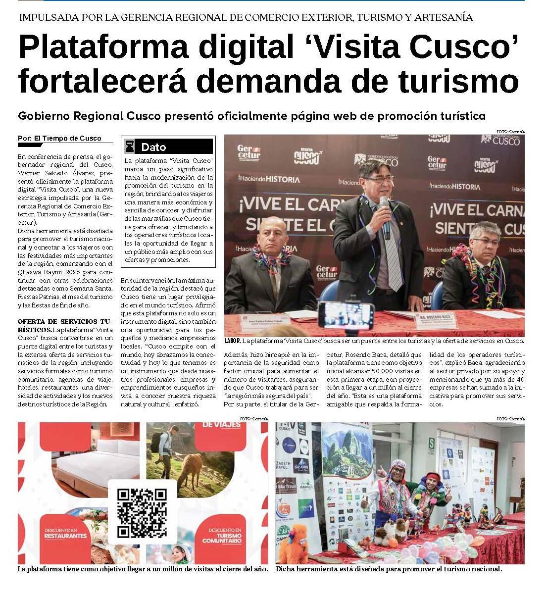 LANZAN PLATAFORMA “VISITA CUSCO” CON PROMOCIONES Y OFERTAS EN SERVICIOS TURÍSTICOS FORMALES DE LA REGIÓN