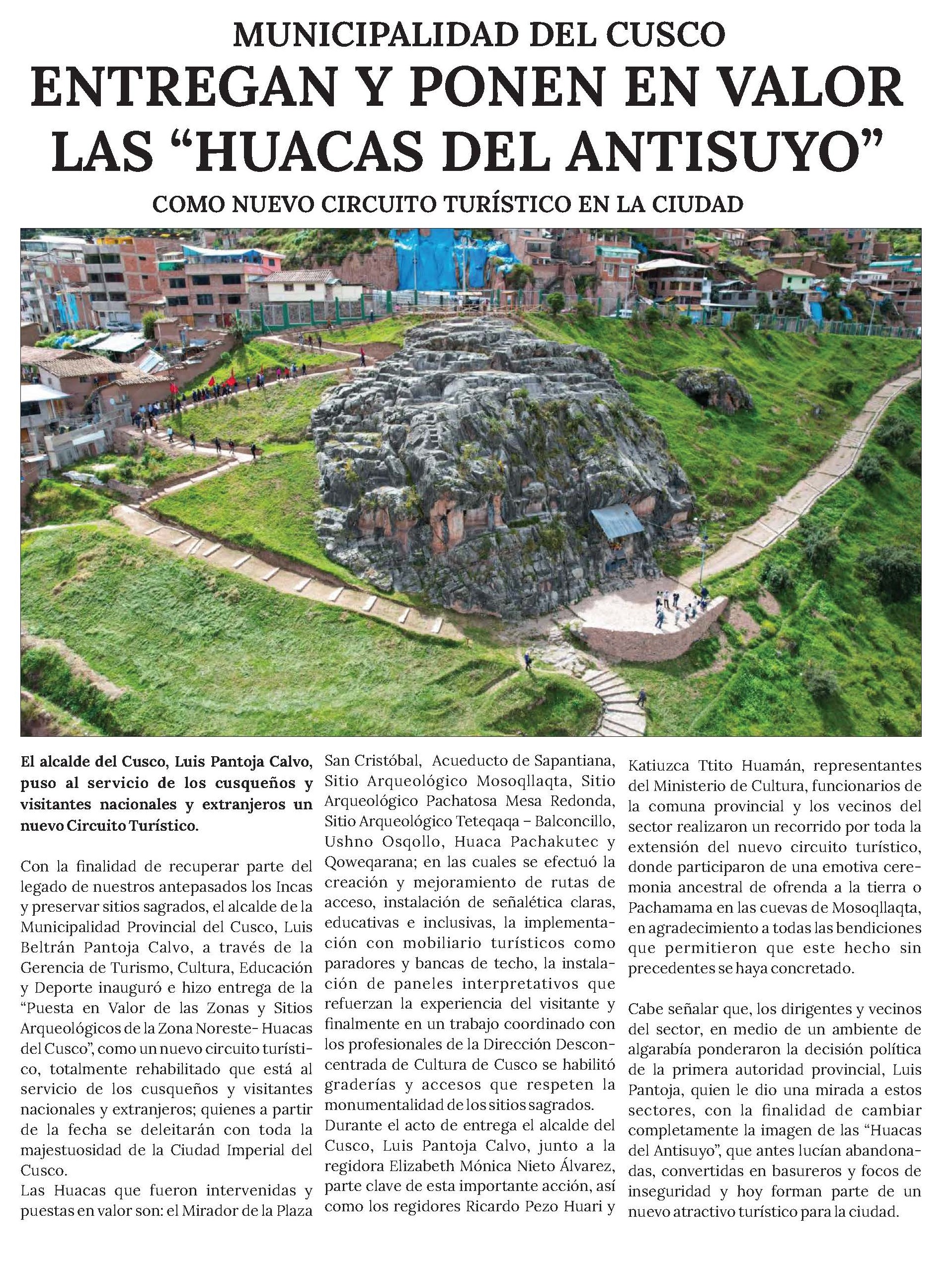 MUNICIPALIDAD DEL CUSCO ENTREGA Y PONEN EN VALOR LAS HUACAS DEL ANTISUYO