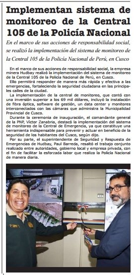 IMPLEMENTAN SISTEMA DE MONITOREO DE LA CENTRAL 105 DE LA POLICÍA NACIONAL