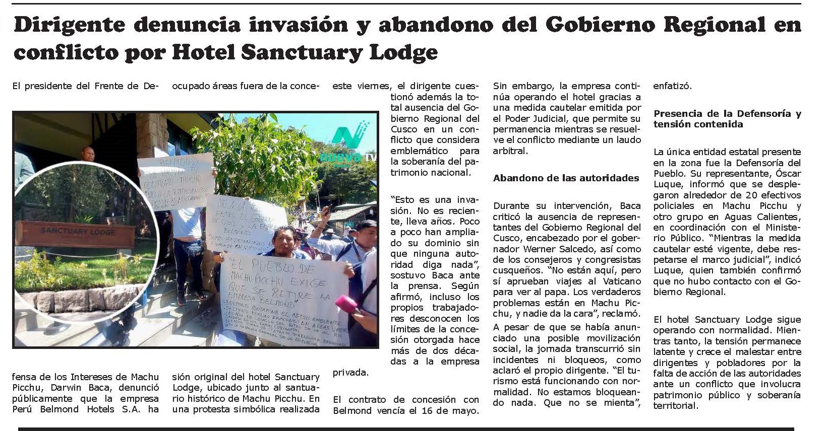 DENTRO DE OCHO MESES TENDREMOS NUEVO CONCESIONARIO DEL HOTEL SANCTUARY LODGE