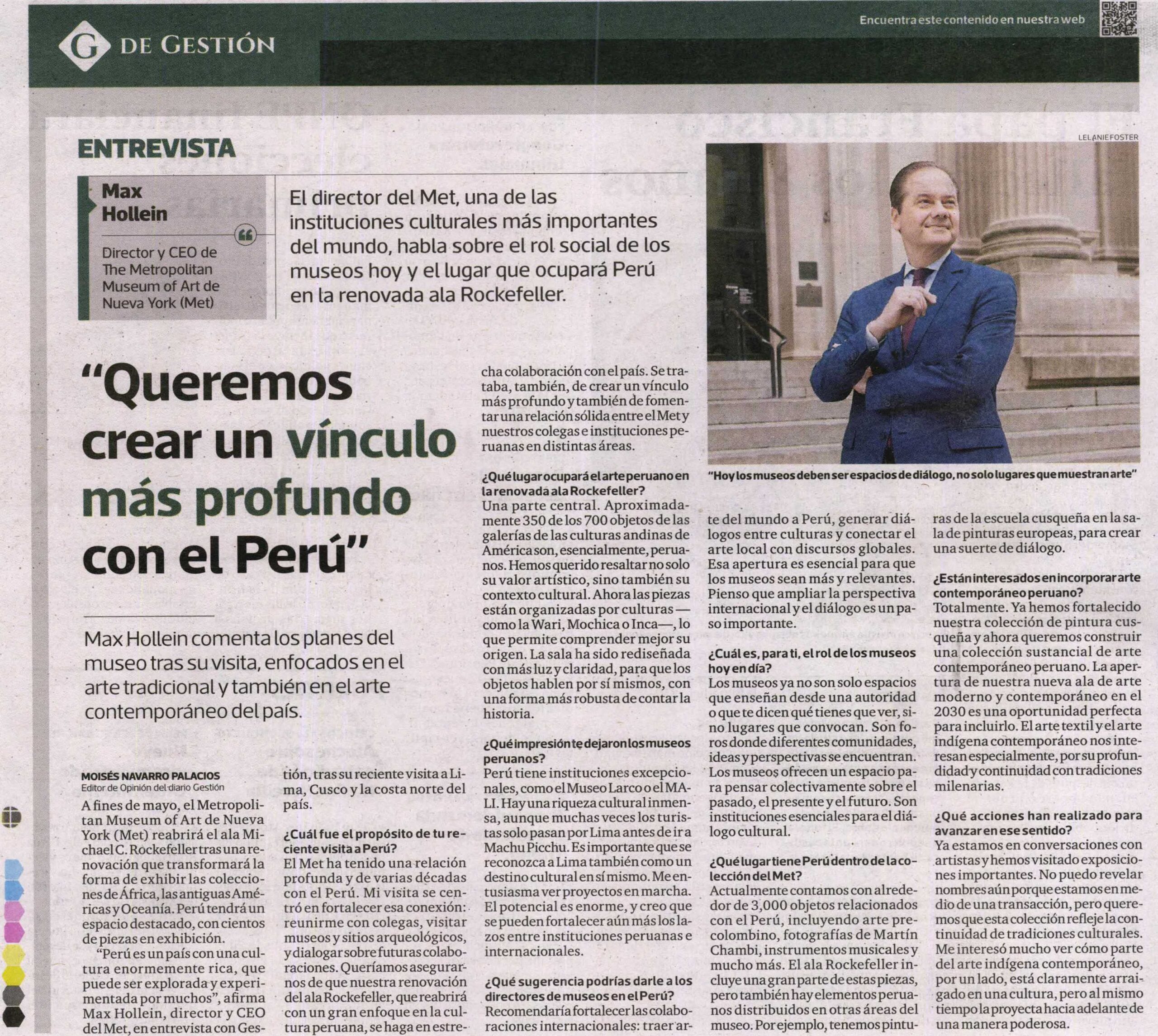 QUEREMOS CREAR UN VÍNCULO MÁS PROFUNDO CON EL PERÚ’