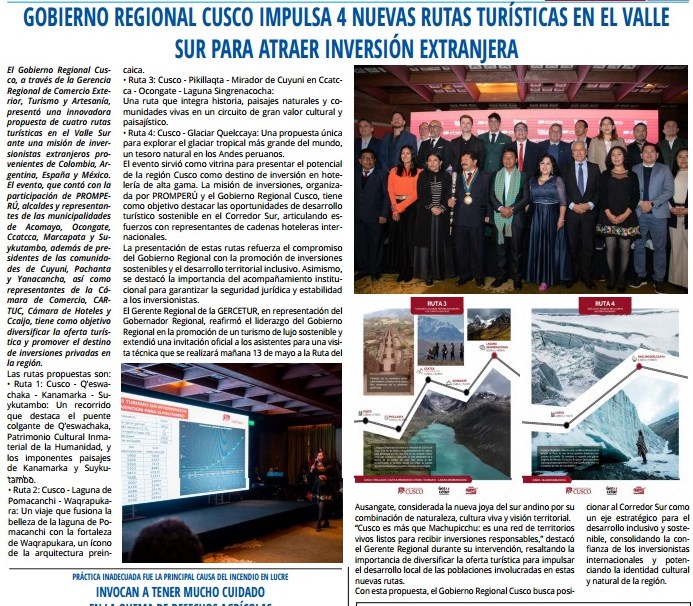 PROMPERÚ Y EL GORE CUSCO IMPULSAN MISIÓN DE INVERSIONES EN HOTELERÍA