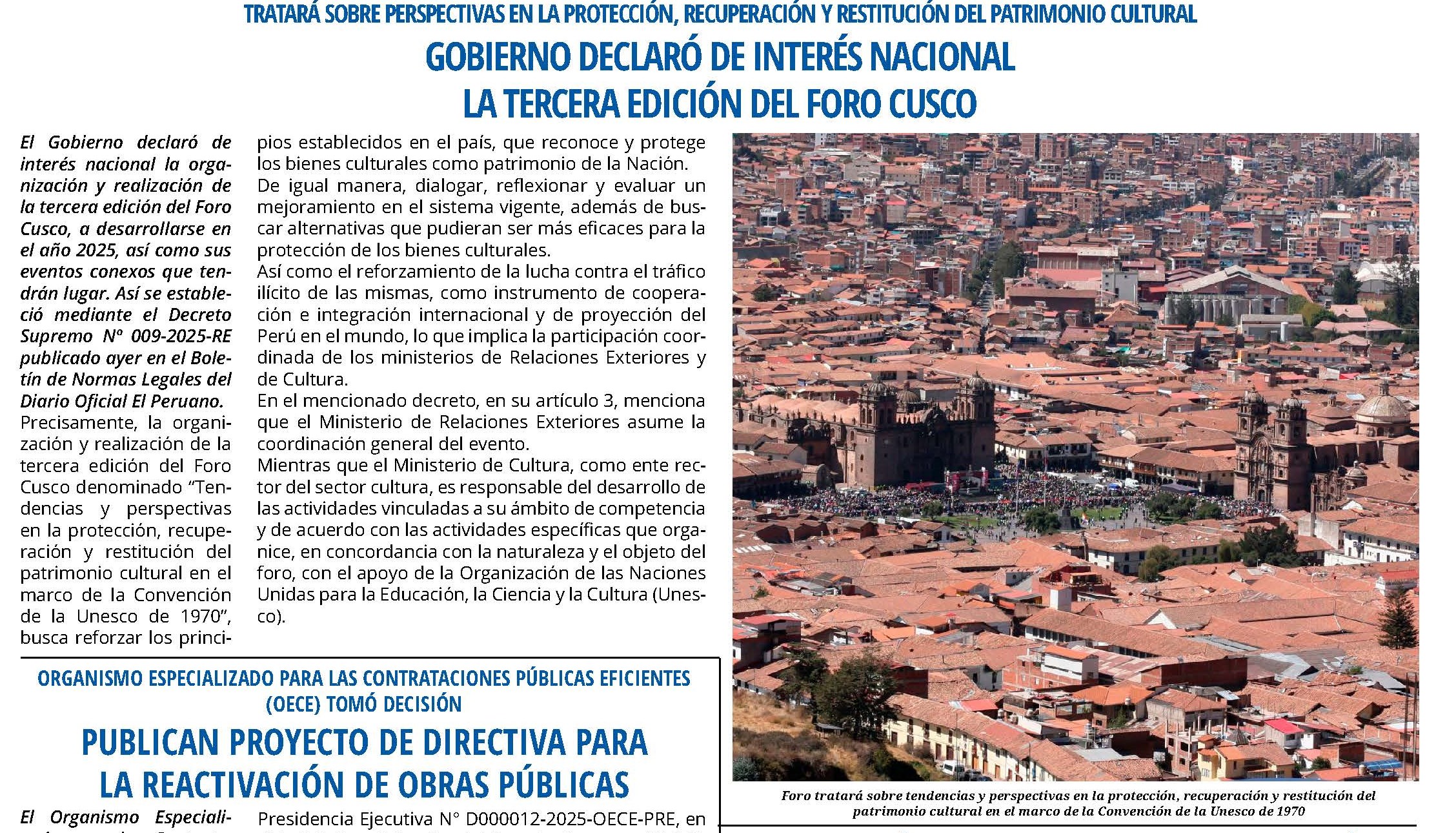 DECLARAN DE INTERÉS NACIONAL FORO CUSCO 2025