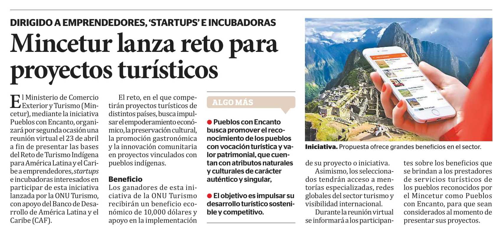 MINCETUR LANZA RETO PARA PROYECTOS TURÍSTICOS