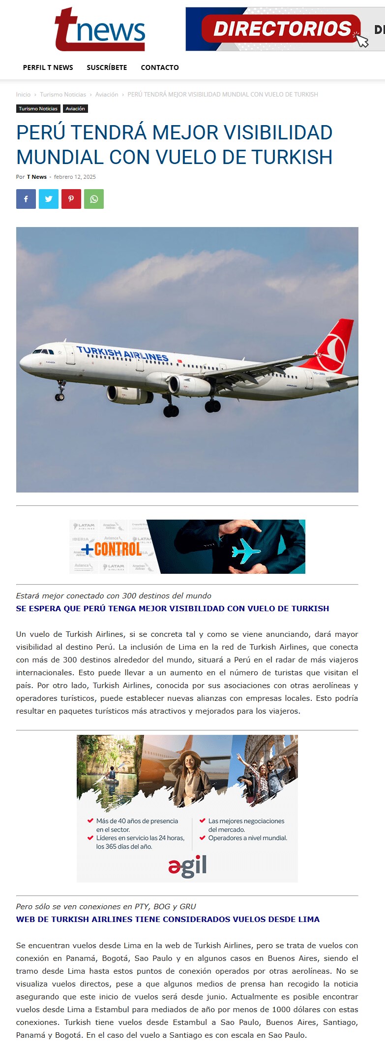 PERÚ TENDRÁ MEJOR VISIBILIDAD MUNDIAL CON VUELO DE TURKISH