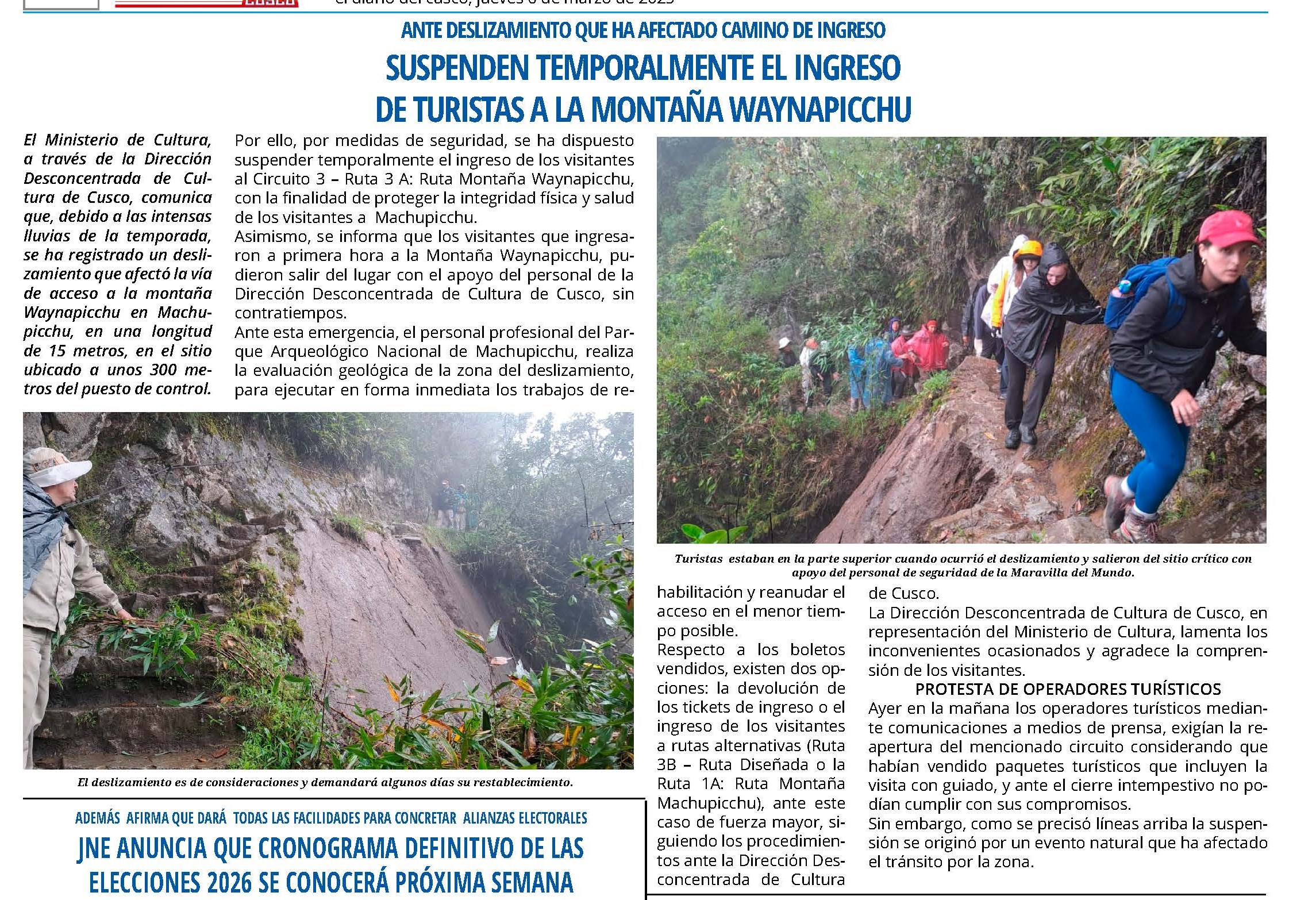 RESTITUYEN ACCESO A RUTA 3 HACIA MACHUPICCHU TRAS MARCHAS Y PROTESTAS