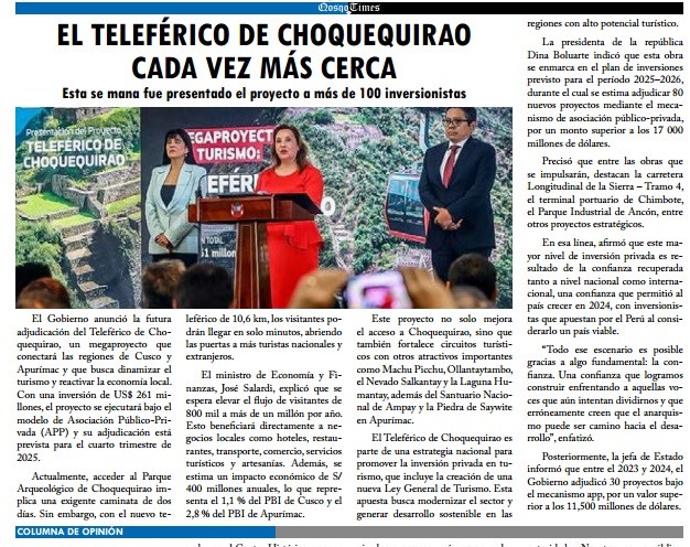 EL TELEFÉRICO DE CHOQUEQUIRAO CADA VEZ MÁS CERCA