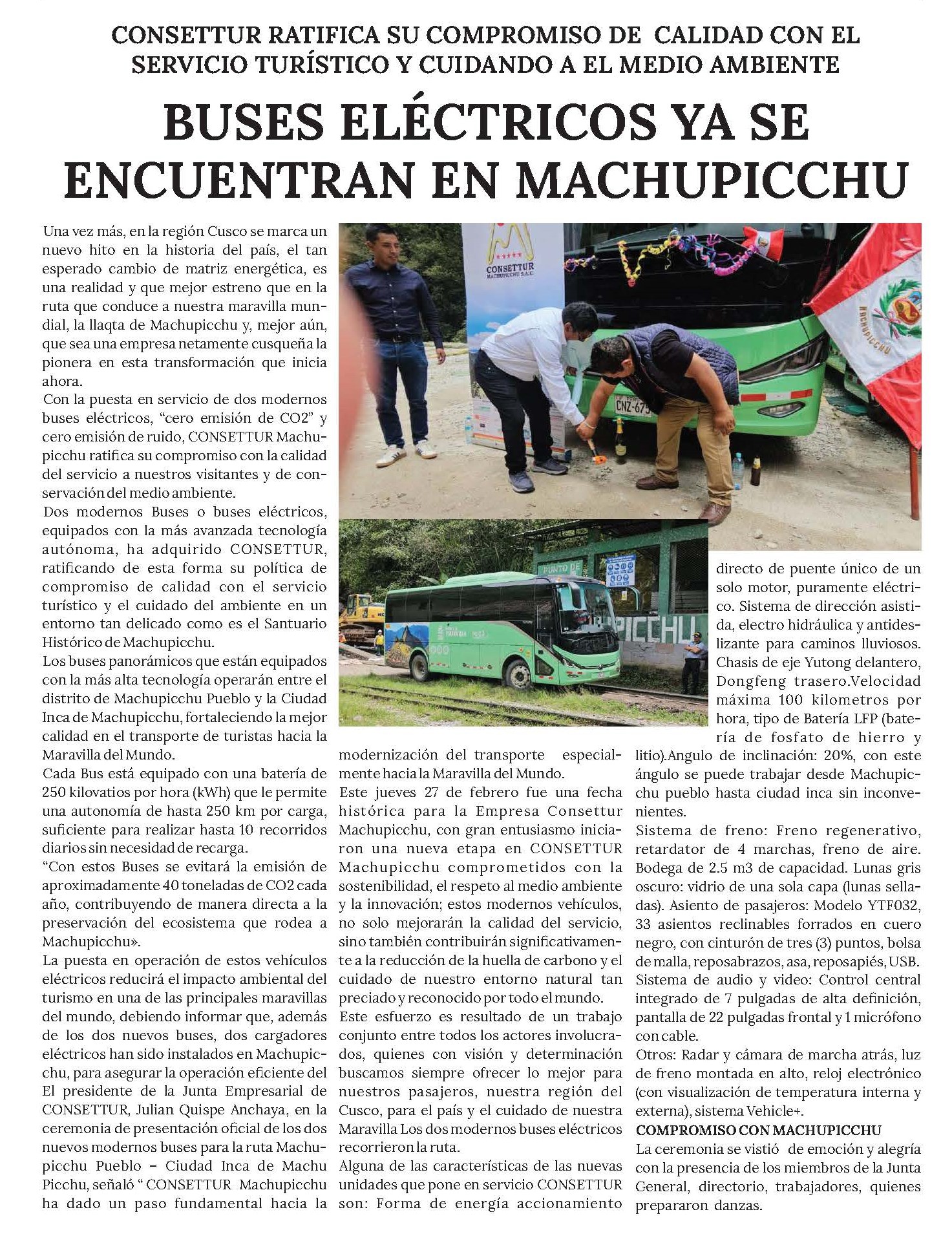BUSES ELÉCTRICOS YA SE ENCUENTRAN EN MACHUPICHU
