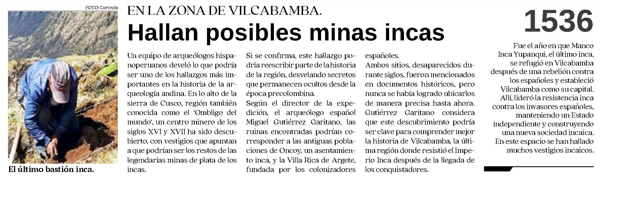HALLAN POSIBLES MINAS INCAS