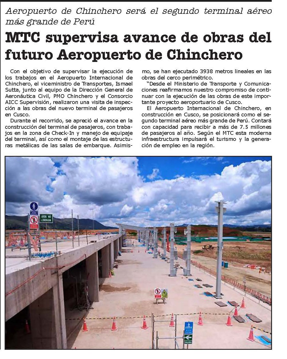 MTC SUPERVISA AVANCE DE OBRAS DEL FUTURO AEROPUERTO DE CHINCHERO