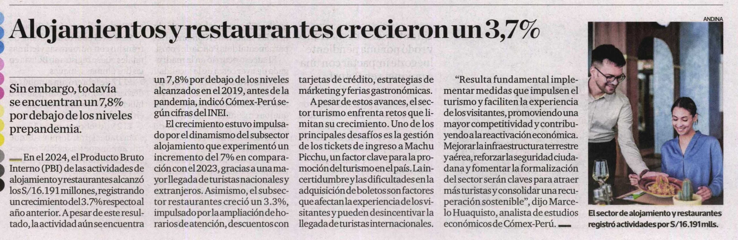 ALOJAMIENTOS Y RESTAURANTES CRECIERON UN 3,7 %