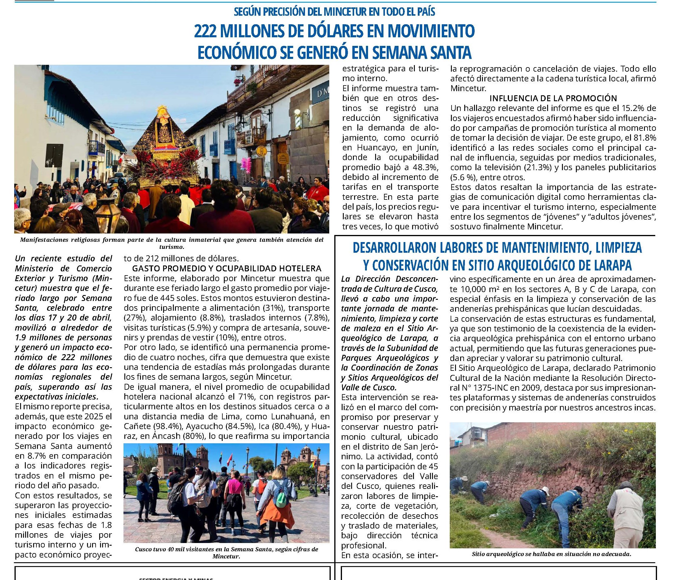 SEMANA SANTA CON POSITIVAS CIFRAS
