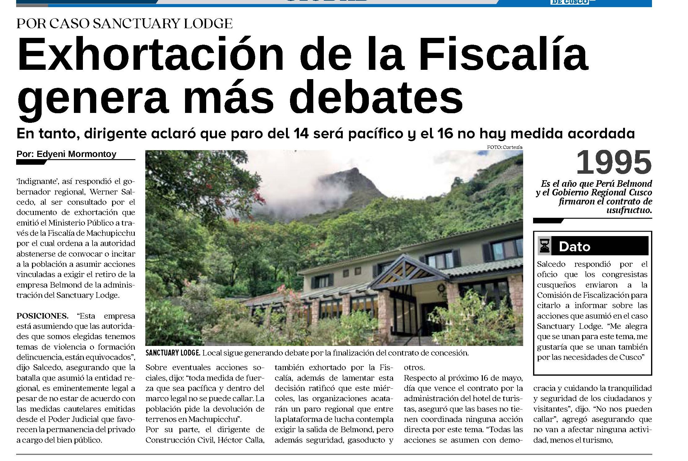 INESTABILIDAD JURÍDICA EN TORNO AL HOTEL SANCTUARY LODGE AFECTA AL TURISMO