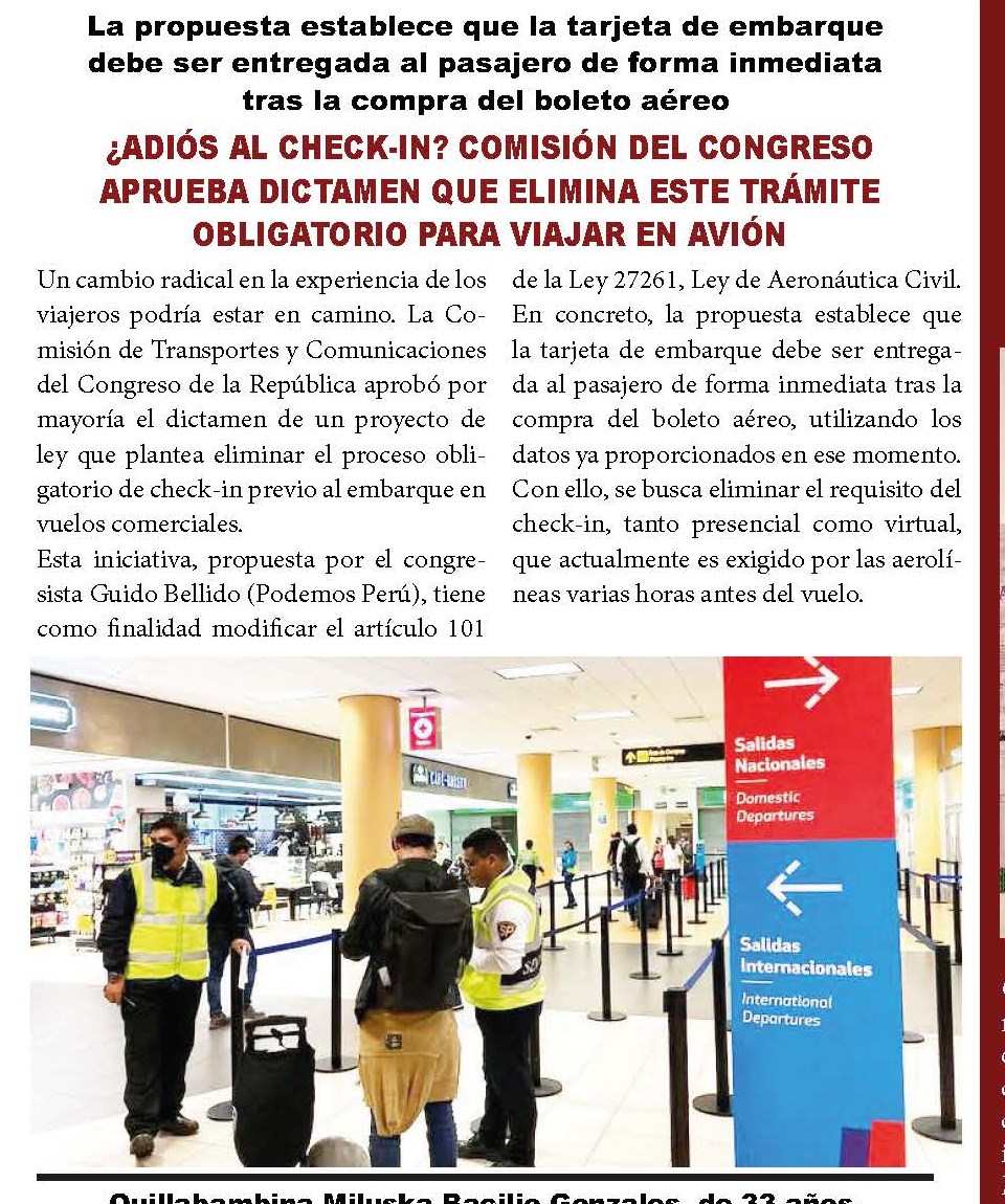 ¿ADIÓS AL CHECK IN? COMISIÓN DEL CONGRESO APRUEBA DICTAMEN QUE ELIMINA ESTE TRÁMITE OBLIGATORIO PARA VIAJAR EN AVIÓN