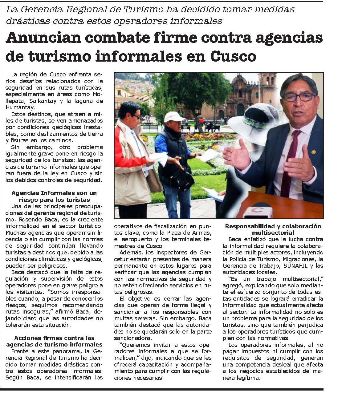 COMBATE FIRME CONTRA AGENCIAS DE TURISMO INFORMALES EN CUSCO