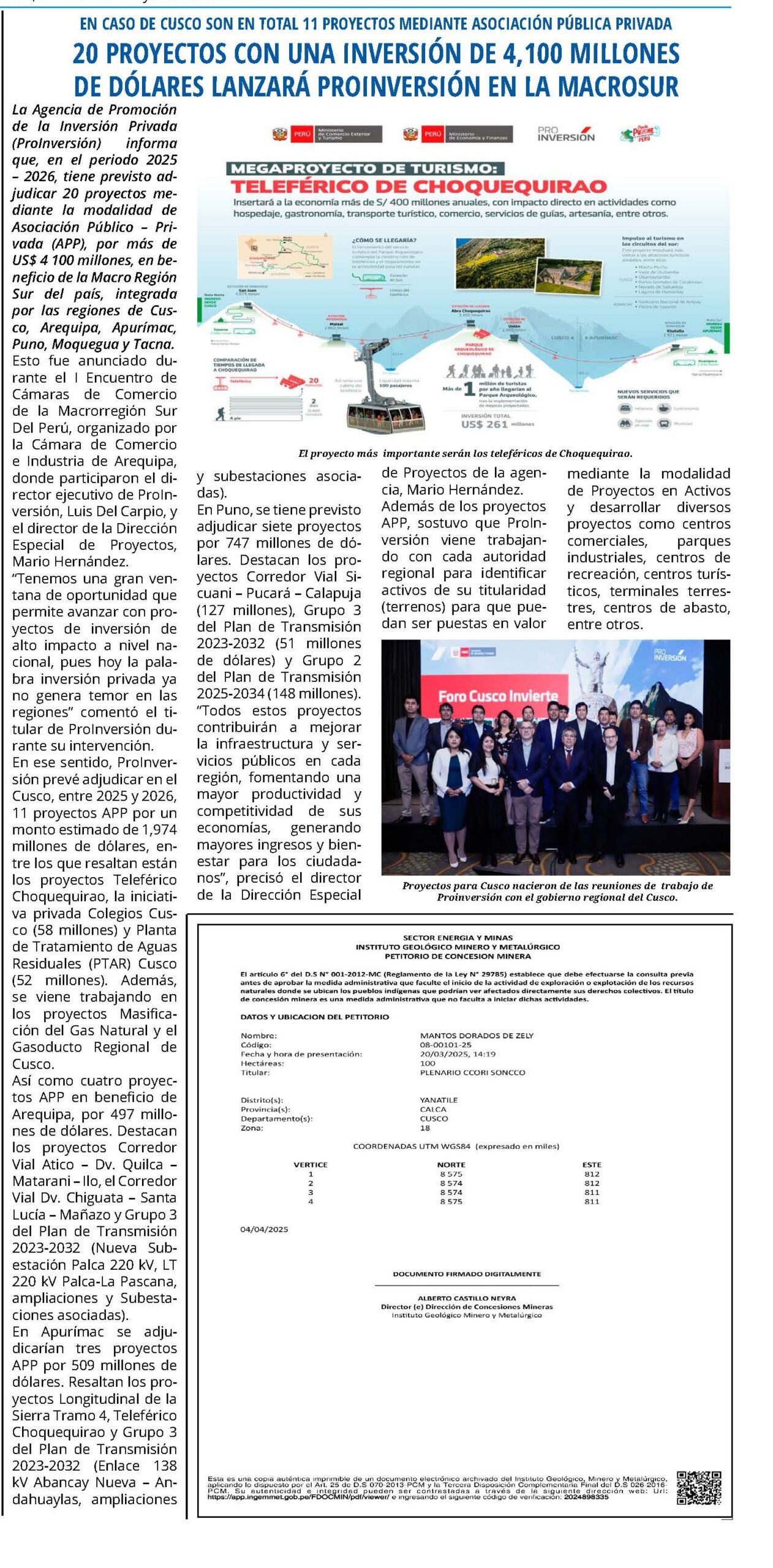 20 PROYECTOS CON UNA INVERSIÓN DE USD 4100 MILLONES EN LA MACROSUR