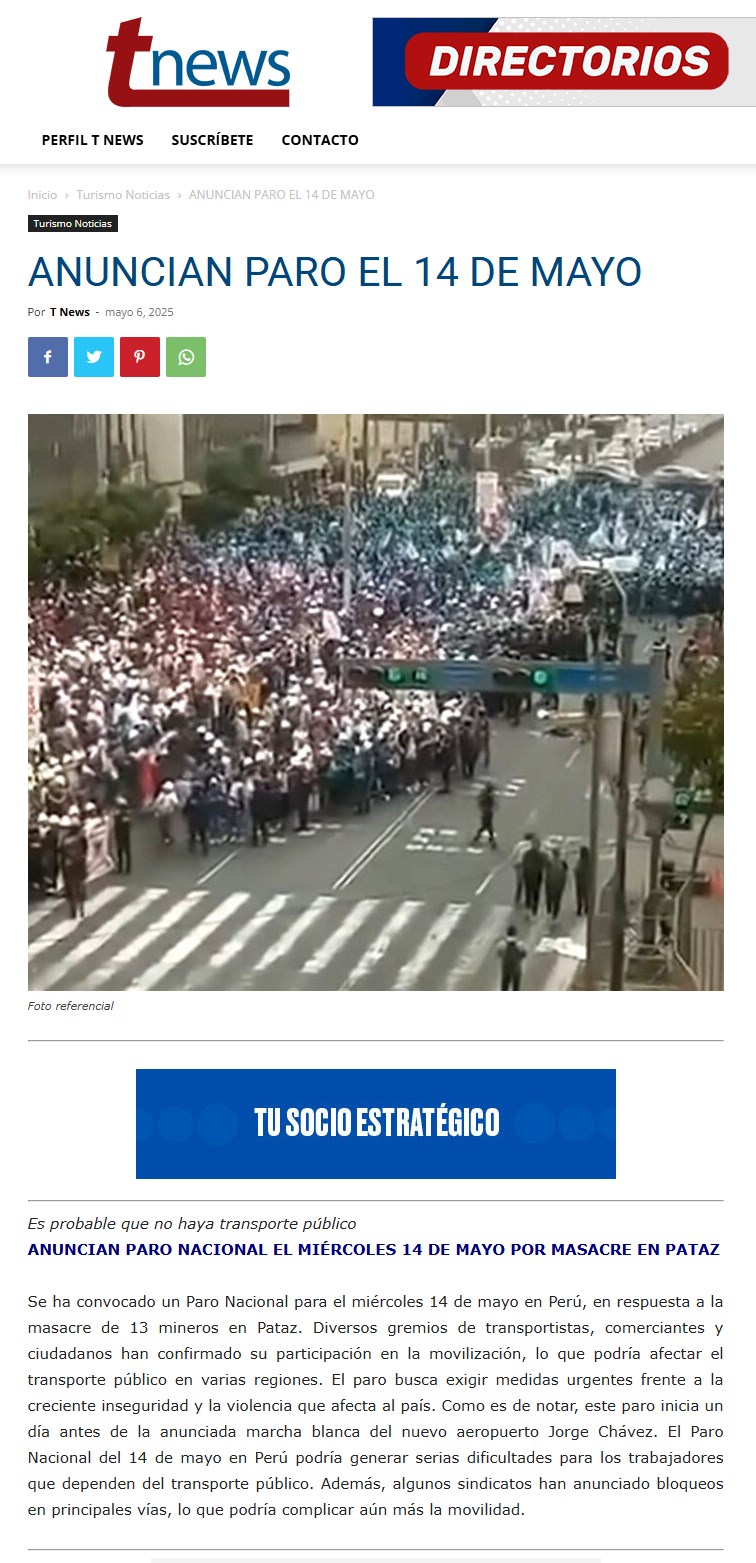 ANUNCIAN PARO EL 14 DE MAYO