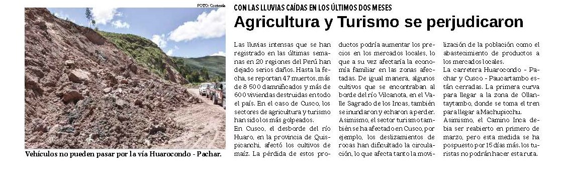 AGRICULTURA Y TURISMO SE PERJUDICARON