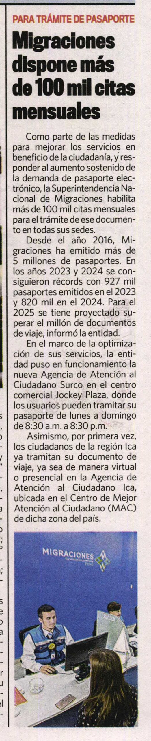 MIGRACIONES HABILITA 100.000 CITAS MENSUALES PARA TRAMITAR PASAPORTE