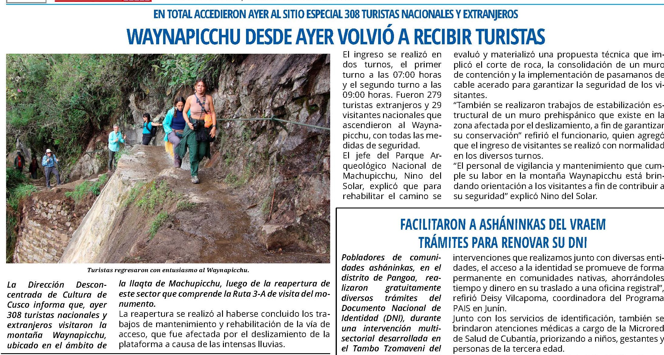 WAYNAPICCHU VOLVIÓ A RECIBIR TURISTAS