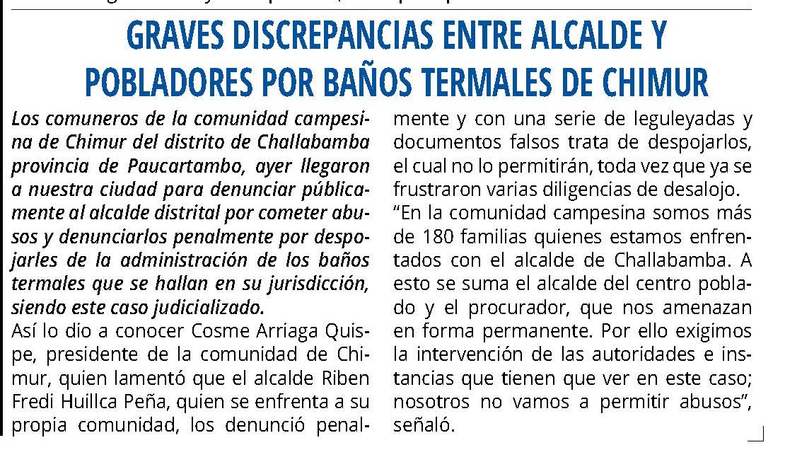 COMUNEROS Y MUNICIPIO ENFRENTADOS POR INGRESO
