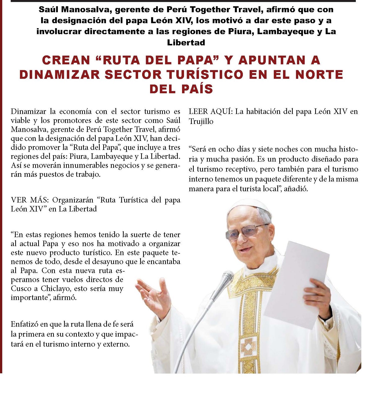 CREAN “RUTA DEL PAPA” Y APUNTAN A DINAMIZAR SECTOR TURÍSTICO EN EL NORTE DEL PAÍS