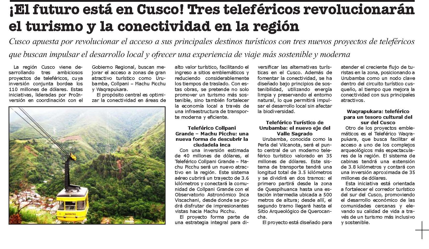 TELEFÉRICOS REVOLUCIONARÁN EL TURISMO Y LA CONECTIVIDAD EN LA REGIÓN