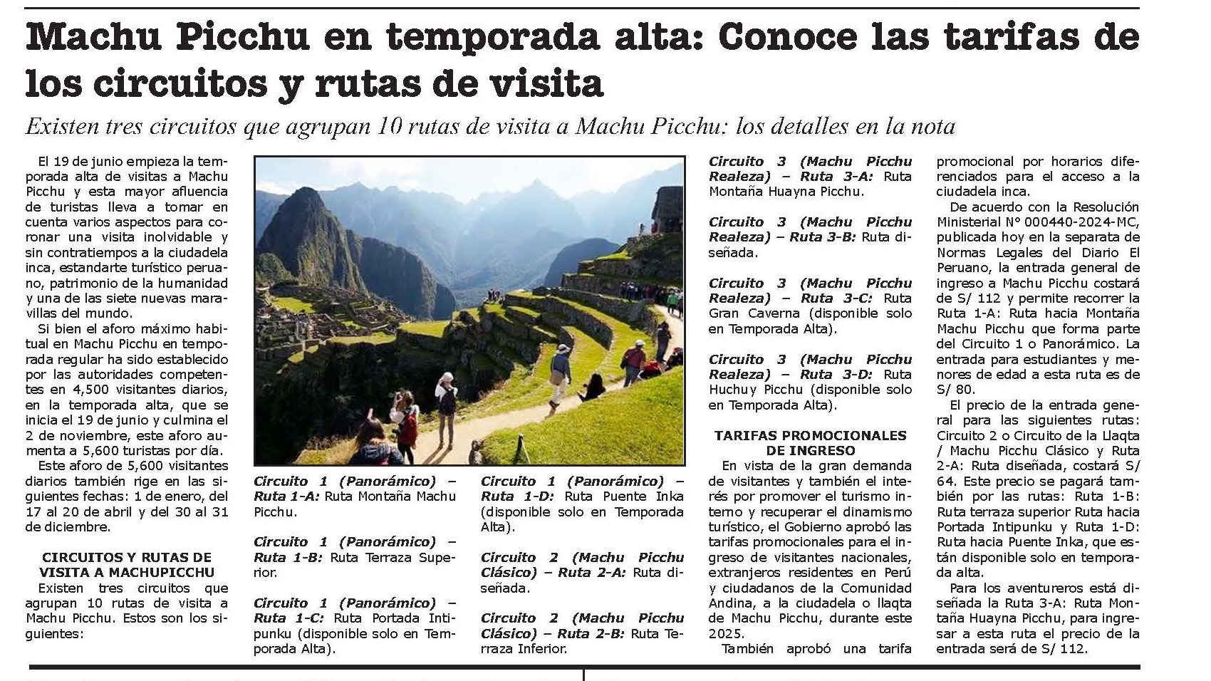 MACHU PICCHU EN TEMPORADA ALTA: CONOCE LAS TARIFAS DE LOS CIRCUITOS Y RUTAS DE VISITA