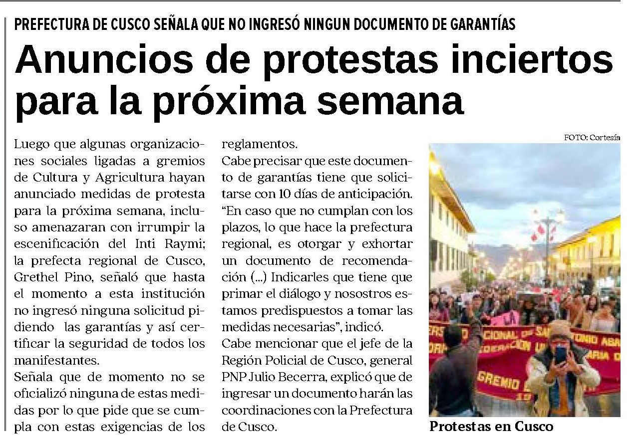 ANUNCIO DE PROTESTAS INCIERTOS PARA LA PRÓXIMA SEMANA