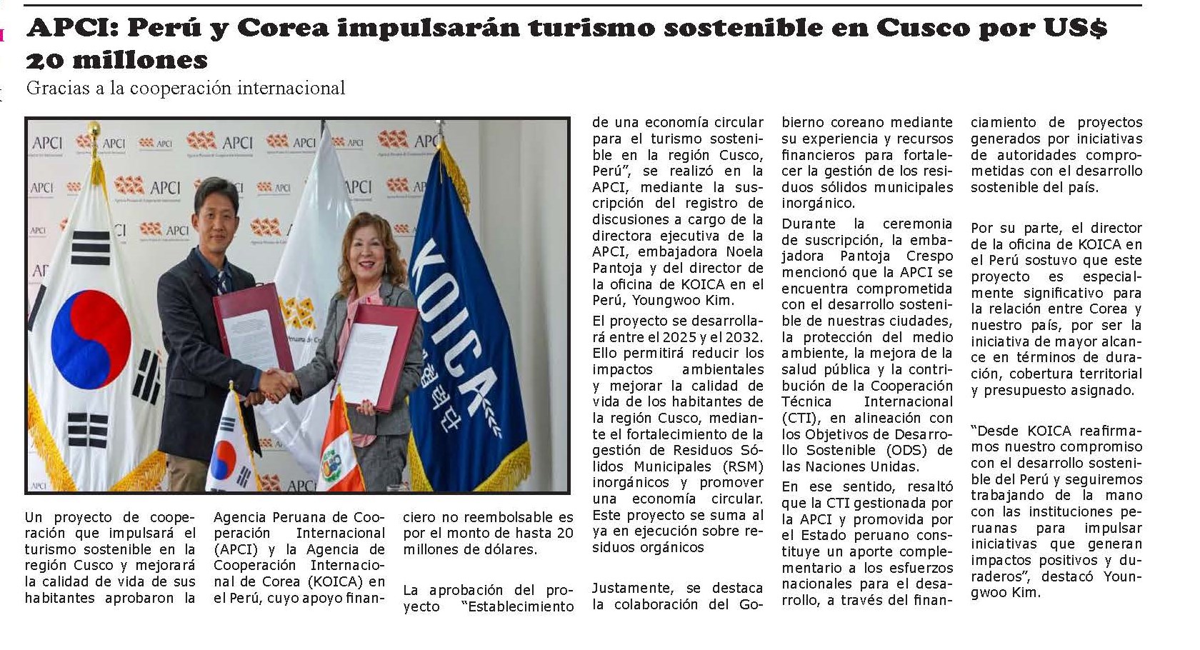PERÚ Y COREA IMPULSARÁN TURISMO SOSTENIBLE EN CUSCO