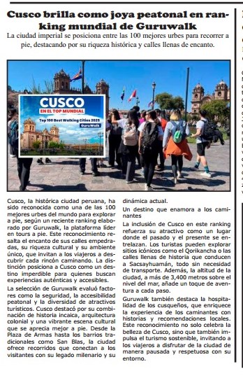 CUSCO ENTRE MEJORES CIUDADES DEL MUNDO