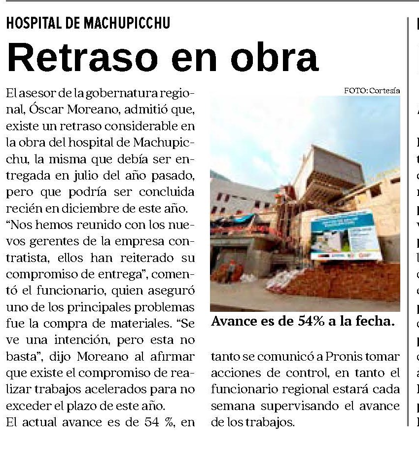 RETRASO EN OBRA