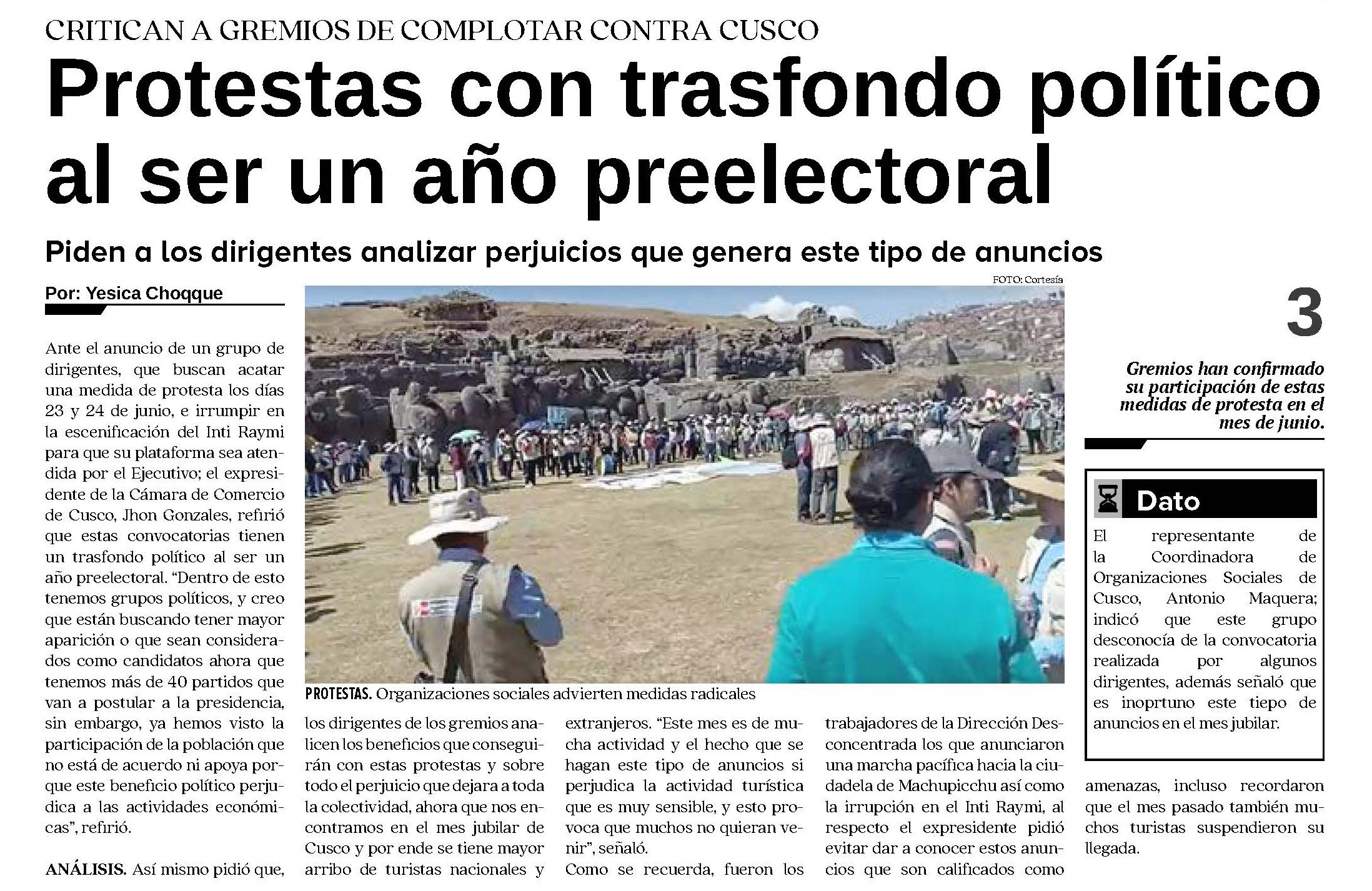 CUSCO CELEBRA SU MES JUBILAR EN MEDIO DE UNA RECUPERACIÓN TURÍSTICA Y PREOCUPACIÓN POR PROTESTAS.
