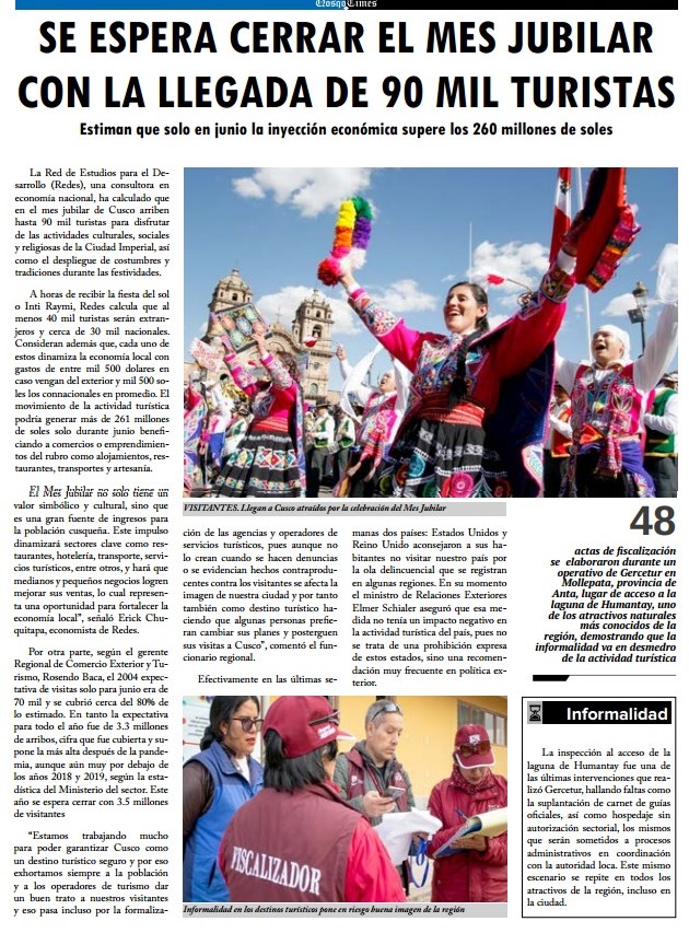 CUSCO ESPERA 90 000 TURISTAS POR INTI RAYMI