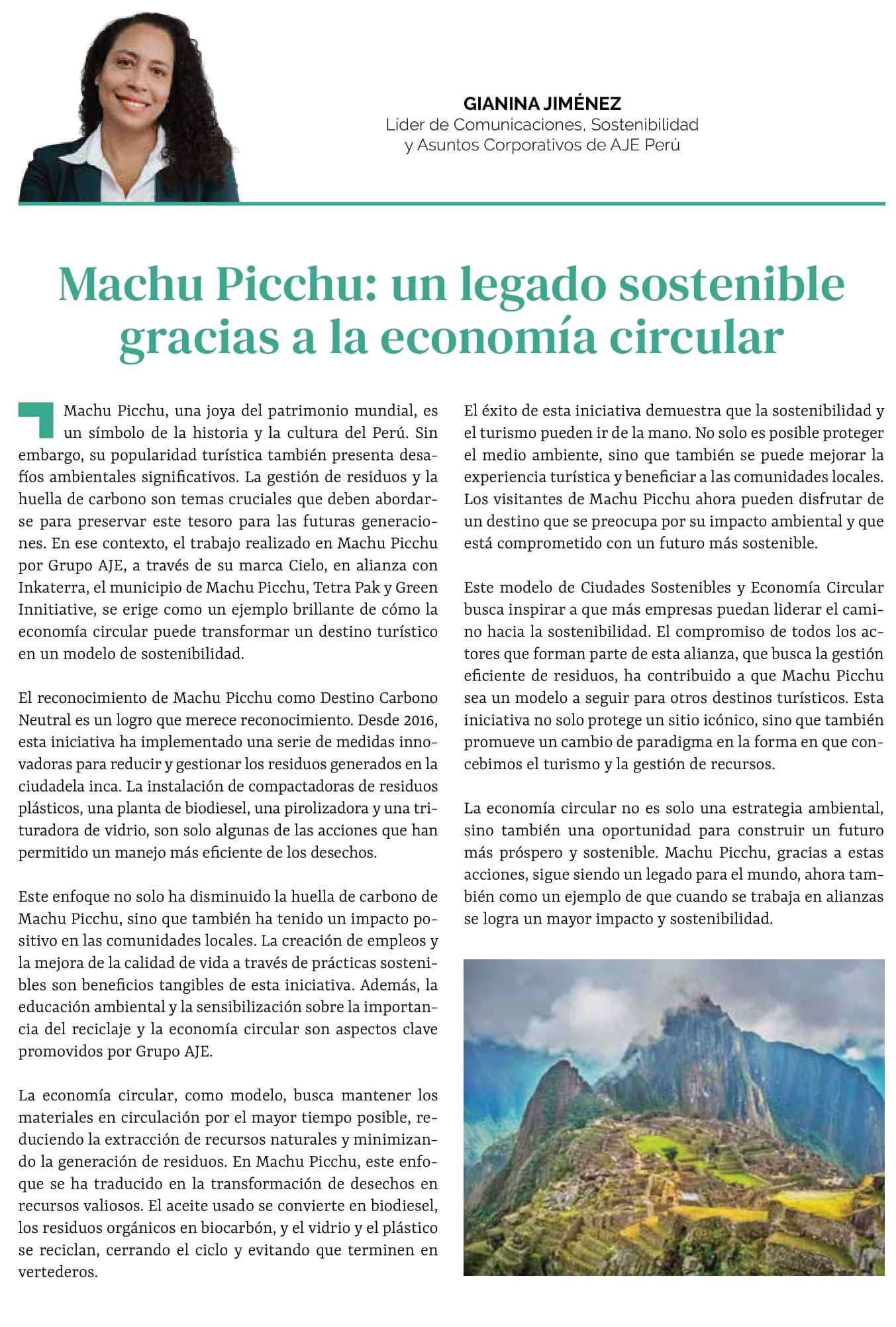 MACHU PICCHU: UN LEGADO SOSTENIBLE GRACIAS A LA ECONOMÍA CIRCULAR