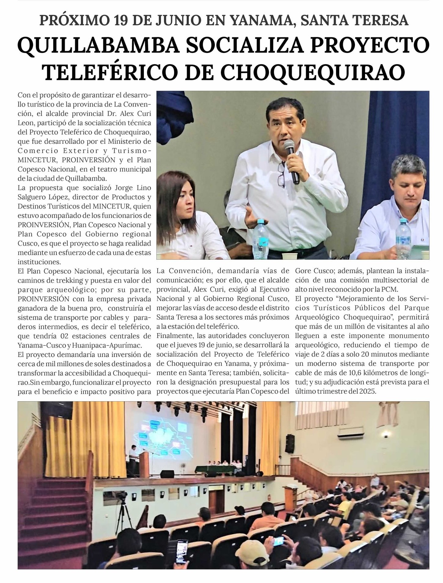 QUILLABAMBA SOCIALIZA PROYECTO TELEFÉRICO DE CHOQUEQUIRAO