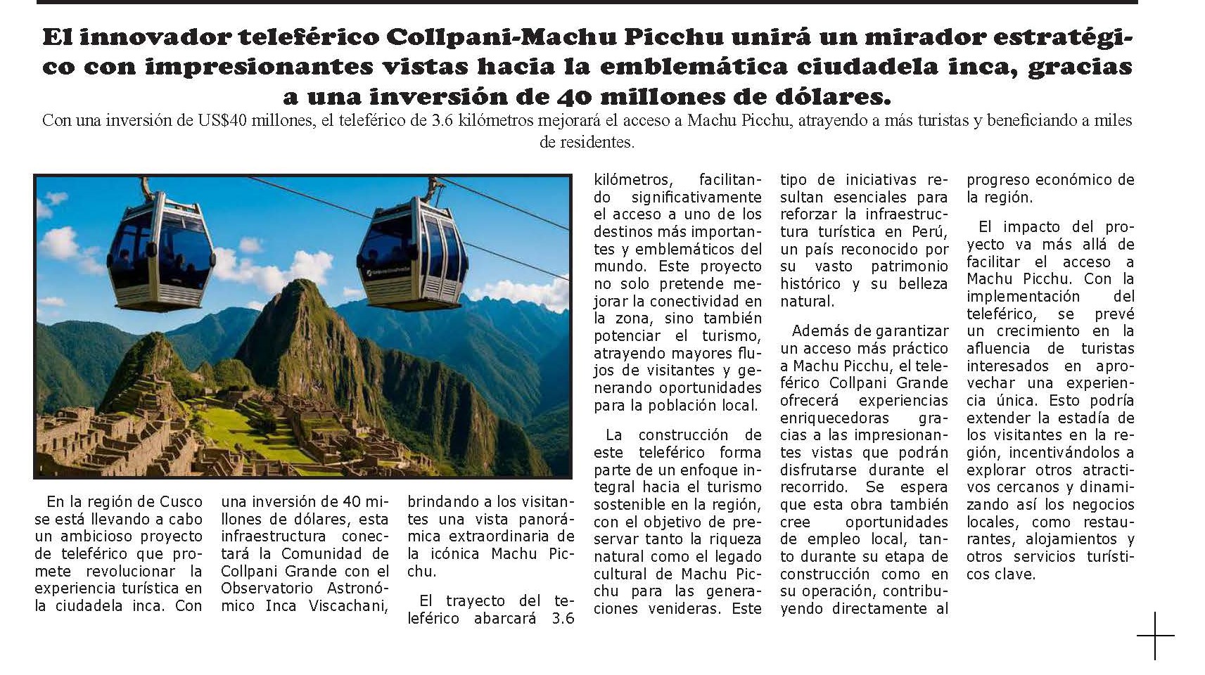 CUSCO TENDRÁ TRES TELEFÉRICOS
