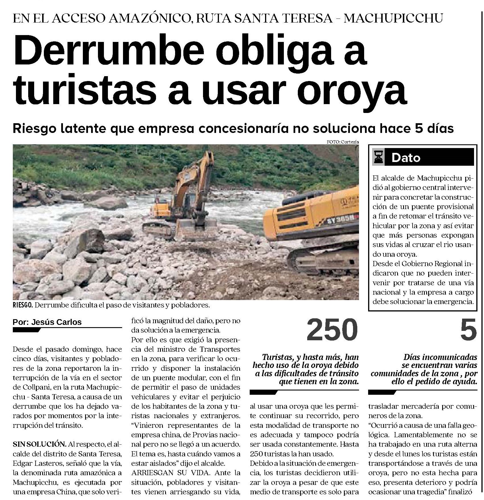 CIUDADANOS Y TURISTAS VARADOS POR INTERRUPCIÓN EN VÍA DE MACHUPICCHU