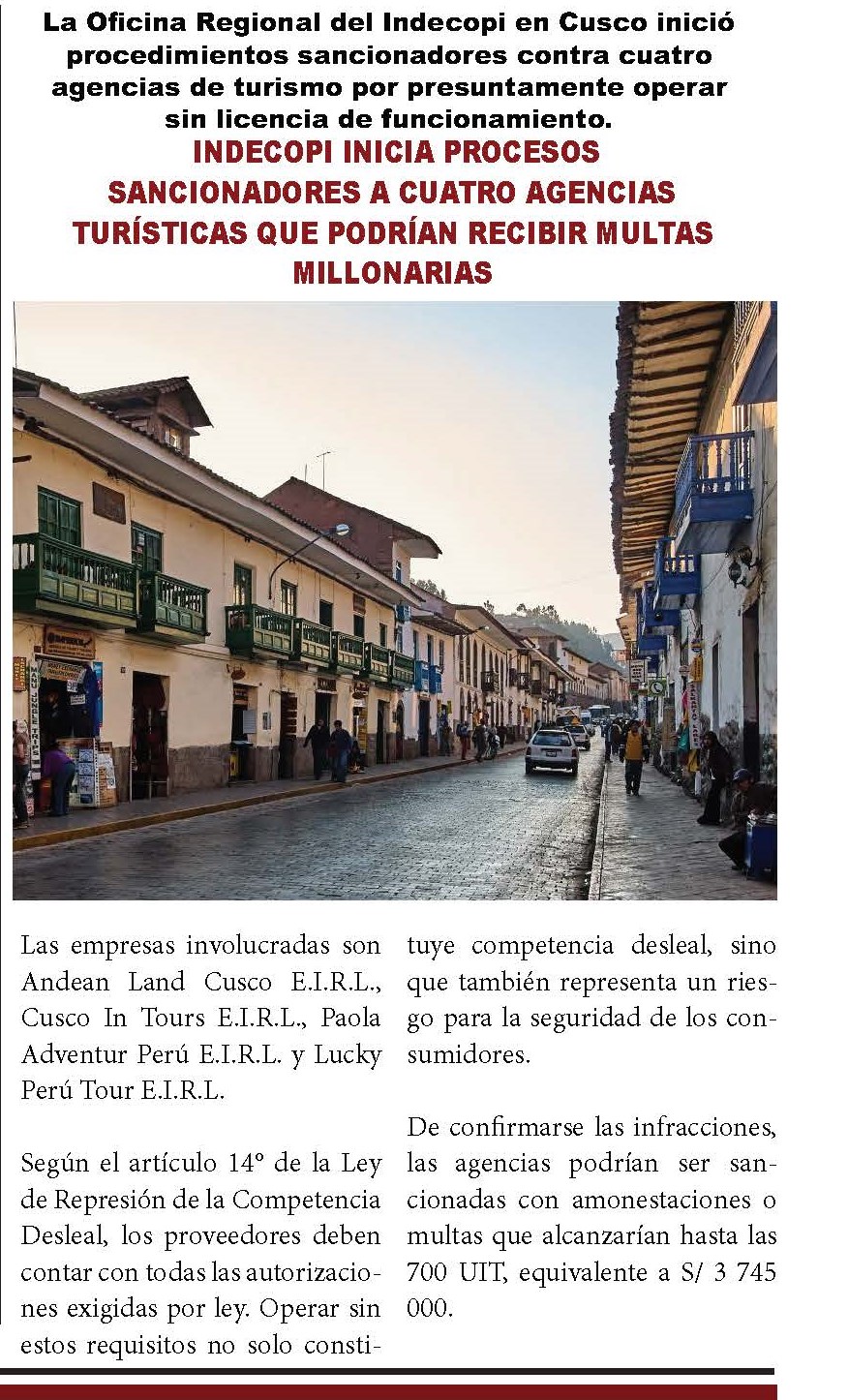 INFORMALIDAD DEL TURISMO LLEGA A MÁS DEL 60 % EN CUSCO