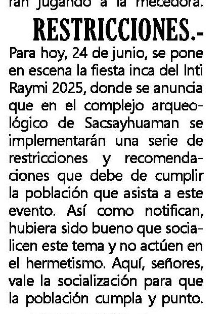 REFORZARON MEDIDAS DE PROTECCIÓN EN SACSAYHUAMÁN POR EL INTI RAYMI