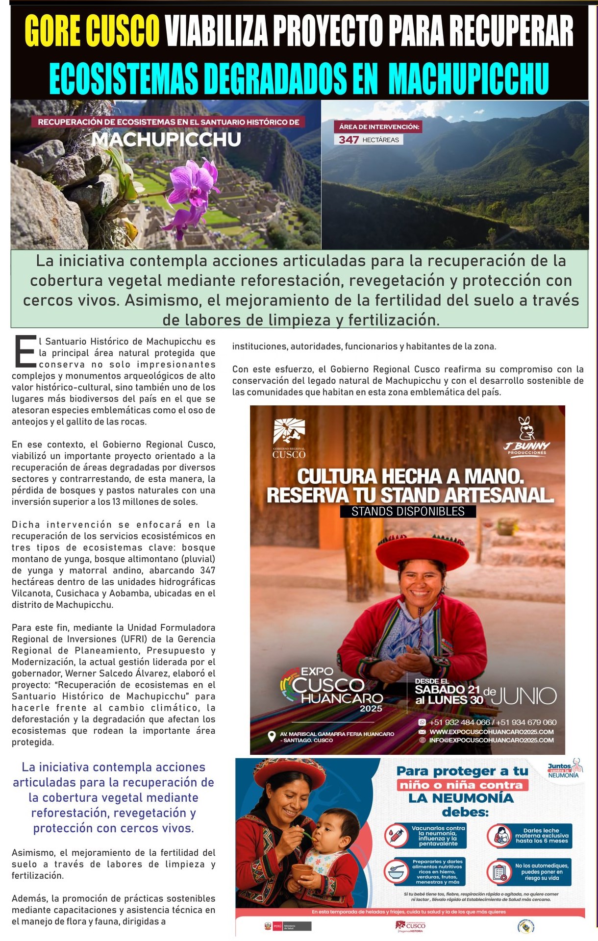GORE CUSCO VIABILIZA PROYECTO PARA RECUPERAR ECOSISTEMAS DEGRADADOS EN MACHUPICCHU