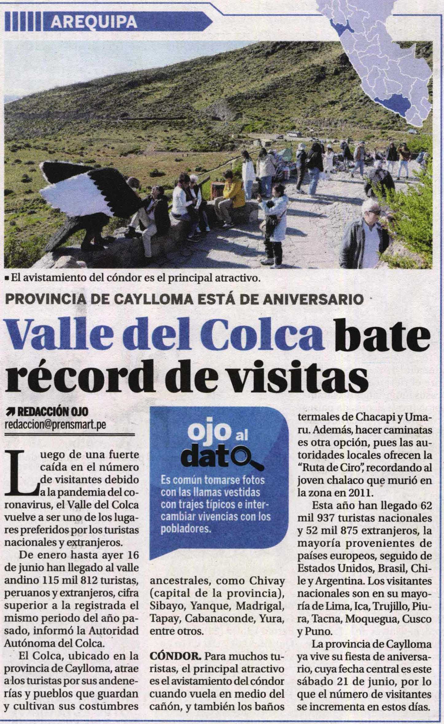 AREQUIPA: VALLE DE COLCA BATE RÉCORD DE VISITAS
