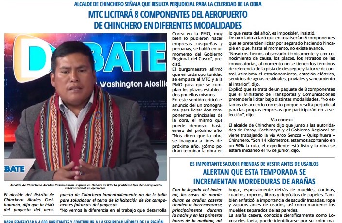 MTC LICITARÁ 8 COMPONENTES DEL AEROPUERTO DE CHINCHERO EN DIFERENTES MODALIDADES